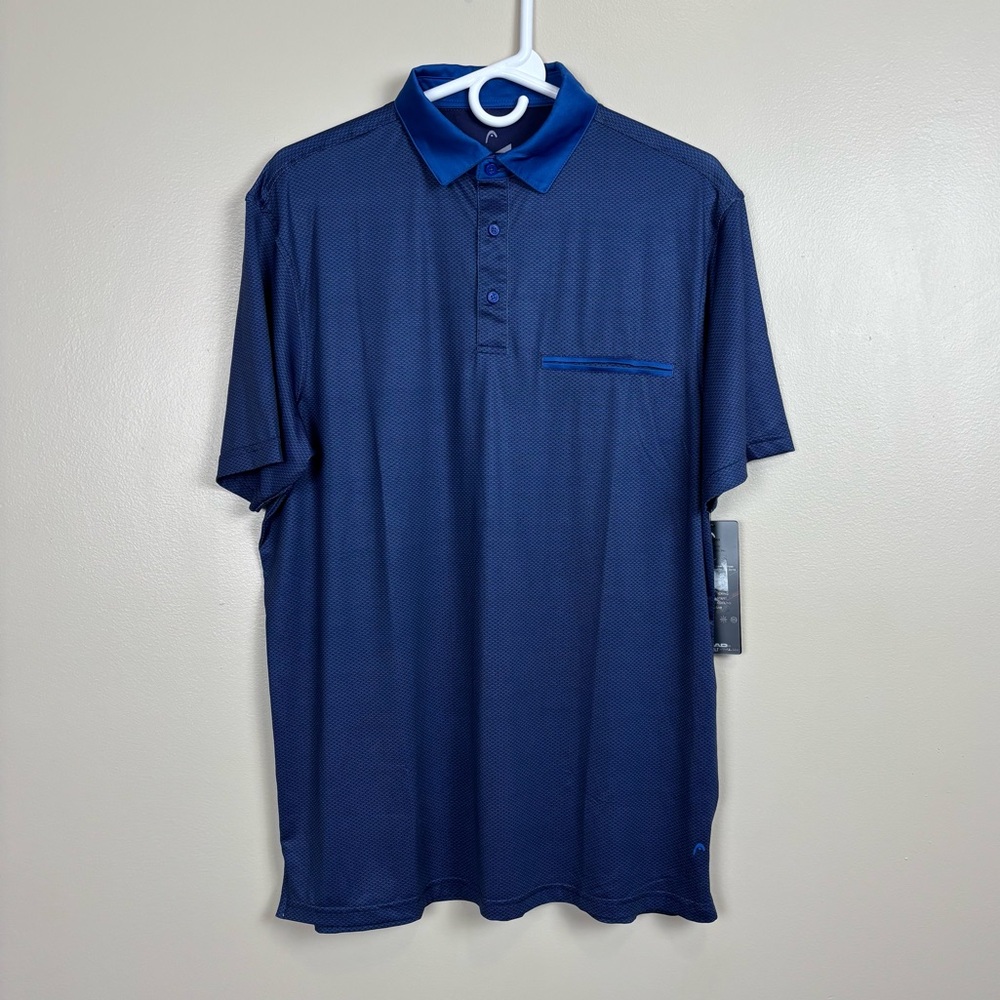 Head Golf Polo Mens Medium Galaxy Blue Popover‎ Short Sleeve Wicking Stretch